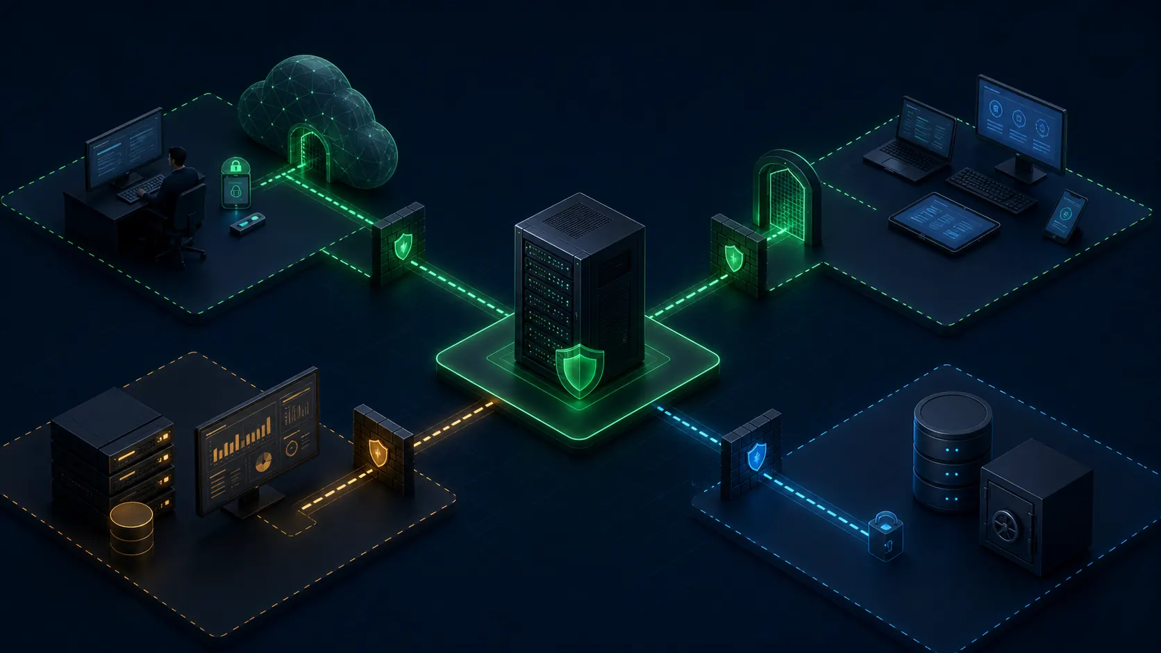 Ilustrasi segmentasi akses admin aplikasi log dan backup pada server perusahaan
